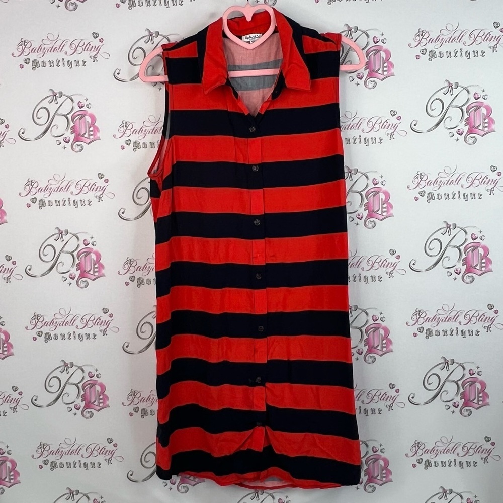 Splendid dress or long shirt button up Bold Red and Black navy Sleeveless Shirt